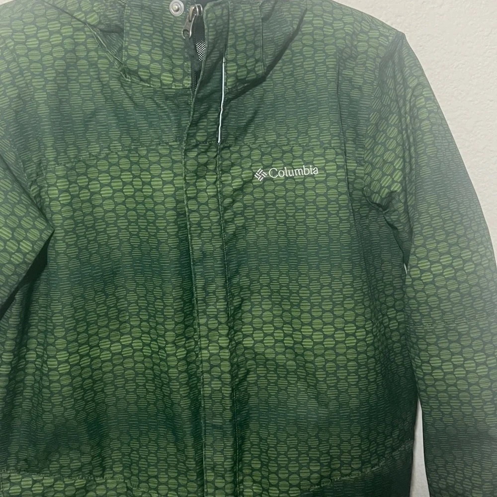 Columbia Ski Jacket Omni Tech Interchange Windbreaker Rain Green Kids Sz L fall